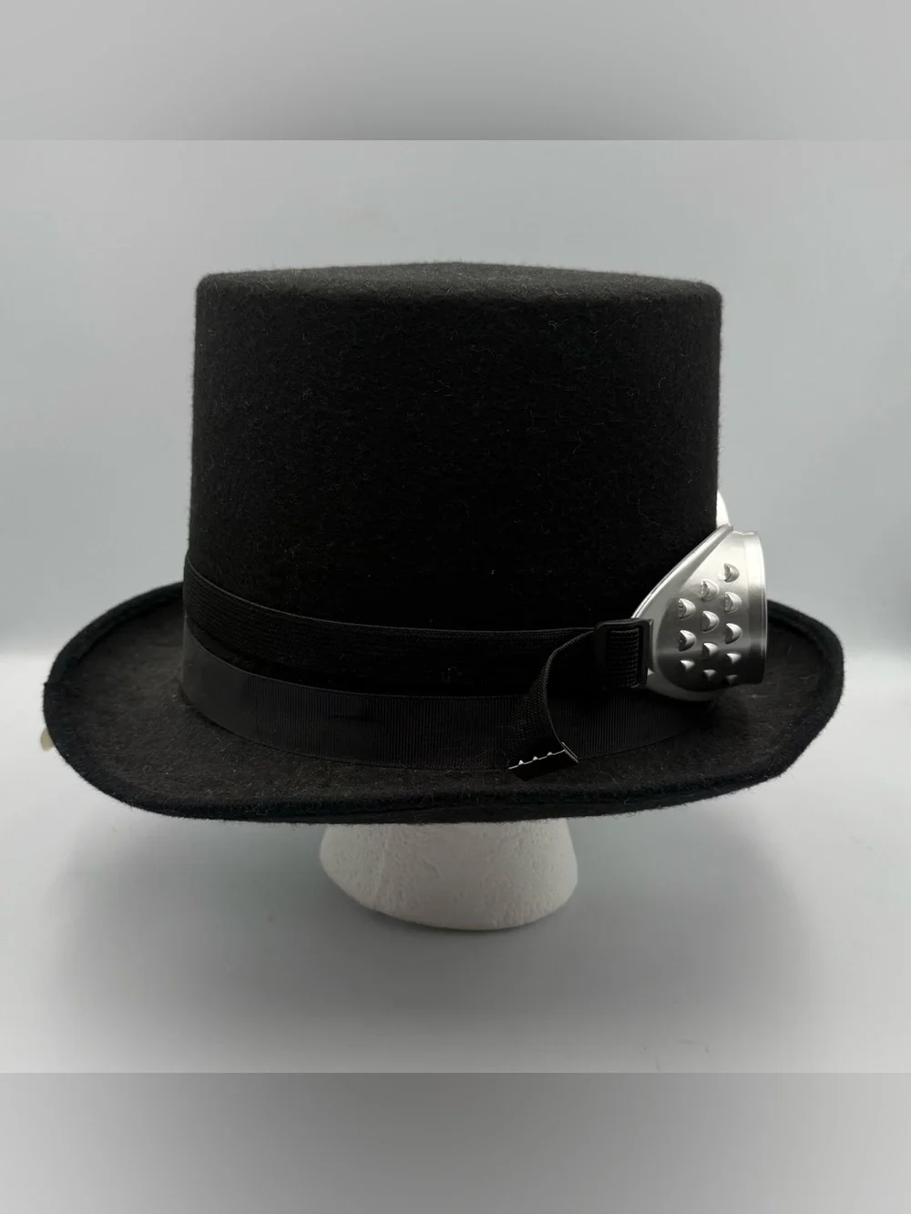 Black Felt Steampunk Top Hat With Removable Silver Goggles Unisex